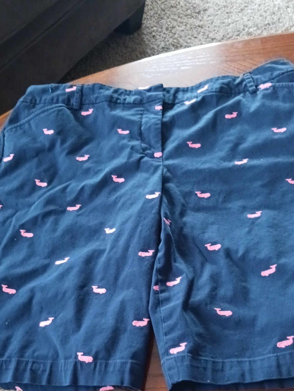 Charter Club Navy Shorts with Pink Whale Motif
